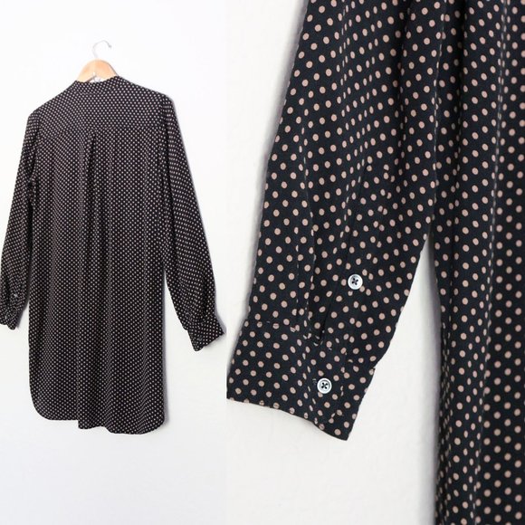 Madewell Black Cream Polka Dot 100% Viscose Long Sleeves Tunic Shirt Dress S - Picture 8 of 14